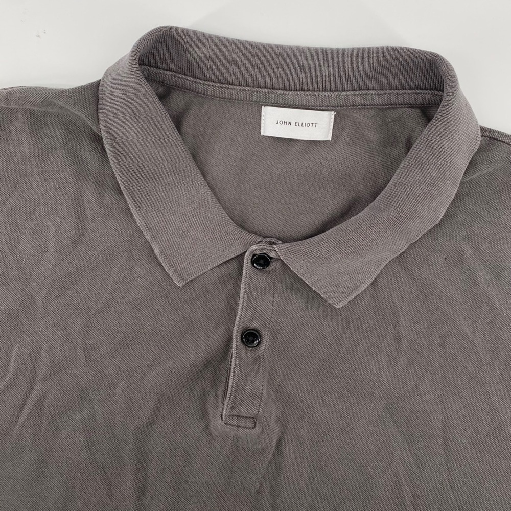 John Elliott Men's 2XL Grey Polo Shirt Short Sleeve Button Up